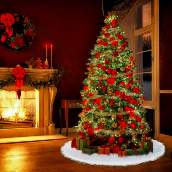 SNOW WHITE FAUX FUR CHRISTMAS TREE SKIRT 48